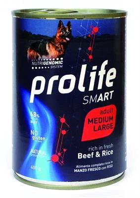 cibo umido per cani PROLIFE DOG UM SMART MEDIUM/LARGE MANZO/RISO GR 400 NEW