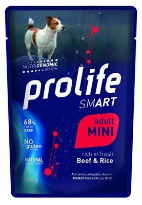 cibo umido per cani PROLIFE DOG UM SMART BUSTE MINI MANZO/RISO 10 X GR 100 NEW