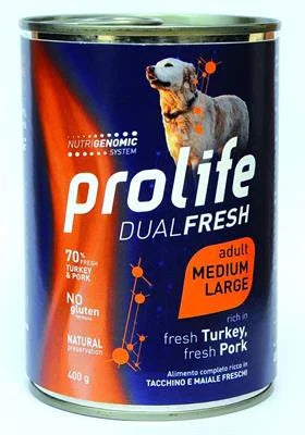 cibo umido per cani PROLIFE DOG UM DUAL MEDIUM/LARGE TACCHINO GR 400 NEW
