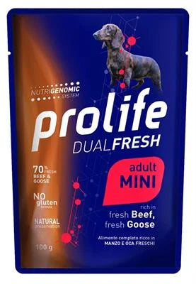 cibo umido per cani PROLIFE DOG UM DUAL BUSTE MINI MANZO 10 X GR 100 NEW