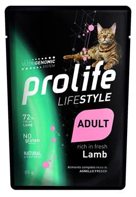 cibo umido per gatti PROLIFE CAT UM LIFE BUSTE AGNELLO 12 X GR 85 NEW