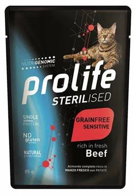 cibo umido per gatti PROLIFE CAT UM STERILIZED BUSTE MANZO 12 X GR 85 NEW