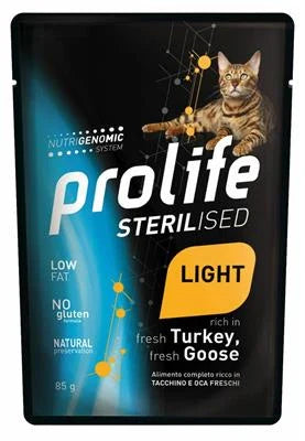 cibo umido per gatti PROLIFE CAT UM STERIL BUSTE LIGHT TACCHINO/OCA 12 X GR 85