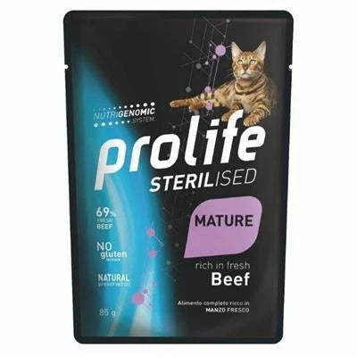 cibo umido per gatti PROLIFE CAT UM STERILIZED BUSTE SENIOR MANZO 12 X GR 85 NEW