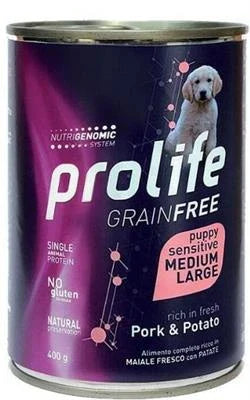 cibo umido per cani PROLIFE DOG UM GRAIN FREE PUPPY MEDIUM/LARGE MAIALE/PATATE GR 400