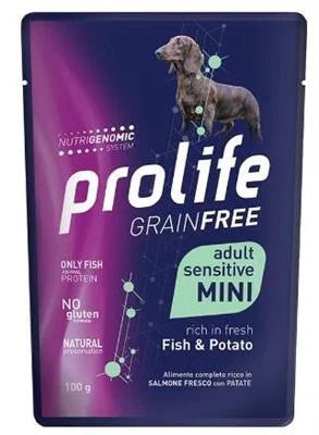 cibo umido per cani PROLIFE DOG UM GRAIN FREE BUSTE MINI PESCE/PATATE 10 X GR 100 NEW